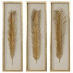 Uttermost - Uttermost Palma Gold Leaf Shadow Box 3-Piece Set - This Set Of 3 Shadow Box Art Features Gold Finished Sago Palm Leaf Replicas, Set On A Neutral Linen Background With Hand Applied Gold Leaf Frames.