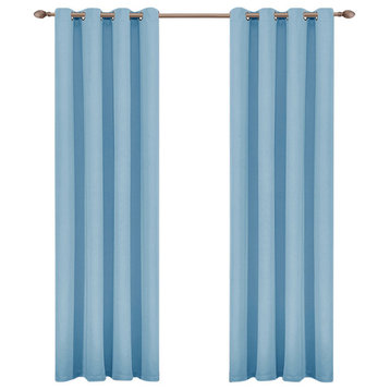 Thermal Insulated Grommet Solid Blackout Window Curtains, Light Blue, 52"x63"