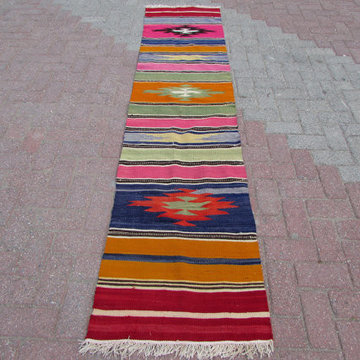 Turkish Runners Handwoven Kilim Traditional Wool Rug Carpet 23''x98'' (59cm x 25