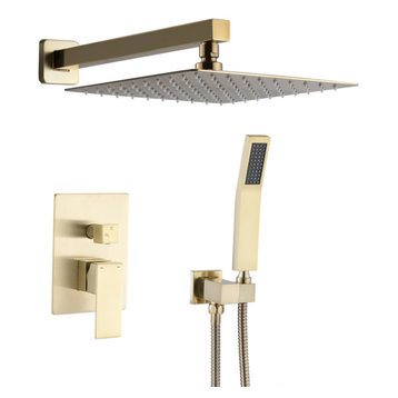 10"Wall Mounted Rainfall Shower System, Brushed Gold