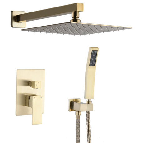 10"Wall Mounted Rainfall Shower System, Brushed Gold