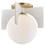 Mitzi by Hudson Valley Lighting - Nadia 1-Light Large Flush Mount, Aged Brass/White - Nadia turns a sculptural idea on its head, intersecting arcs suggesting bridges with geometric inevitability. More fun than a flush mount has any right being.