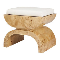 Worlds Away Burl Wood Biggs Bench - Upholstered Benches