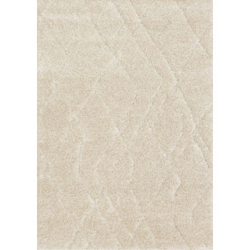 Richmond Collection Cream Carved Super Plush Wool Area Rug, 5'3"x7'7"