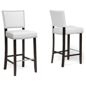 Bowery Hill 30.5" Modern Faux Leather/Wood Bar Stool in White (Set of 2)