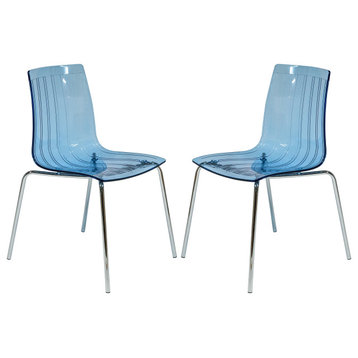 LeisureMod Ralph Dining Chair, Transparent Blue, Set of 2 Transparent Blue