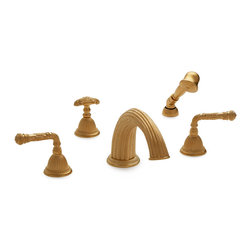 Empire Lever Deck Mount Tub Set with Cylindrical Hand Shower - Bathtub Faucets