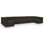 Meridian Furniture - Ollie Black Boucle Fabric U-Shaped Modular Sectional, Brown, 8-Piece: 6 Armless Chair, 2 Corner Chair - Meet the epitome of style and functionality with this Ollie boucle fabric living room sectional, part of the Ollie modular collection. A contemporary marvel, this sectional features chic and inviting rich brown boucle fabric upholstery, giving it a sumptuous texture that oozes elegance and luxury. Curved corners add to the visual look of the sectional while maximizing seating comfort while lounging, reading, or entertaining. Pair it with other items in the Ollie collection easily, thanks to an attachment latch underneath.