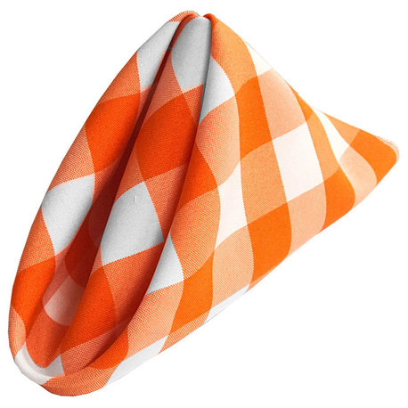 LA Linen Set of 10 Gingham Checkered Napkins, 18"x18", White and Orange