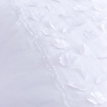 White Duvet Cover with Textured Floral & Bead Trim