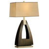 Trina Triangle Base Table Lamp With Tan Linen Shade