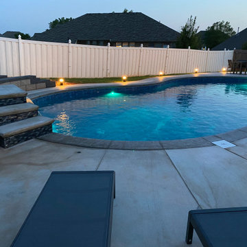 Custom Lagoon shaped polymer vinyl liner pool with Multi-level Waterfall