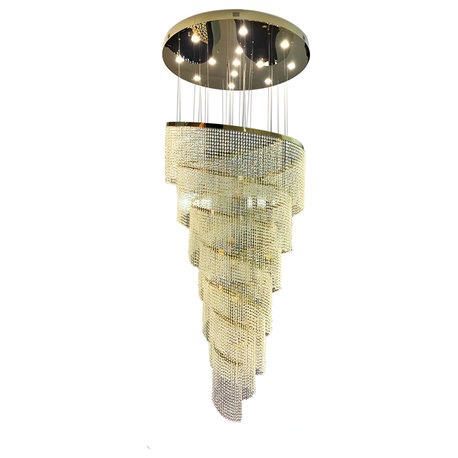 Falicon | Golden/Chrome Crystal Circular Spiral Chandelier, Gold, Dia 31.5xh98.4", Dimmable, Cool Light