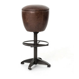 Baron Footrest Vintage Leather Barstool - Bar Stools And Counter Stools