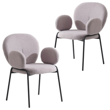 Celestial Boucle Dining Chairs Upholstered With Iron Legs Set of 2, Grey