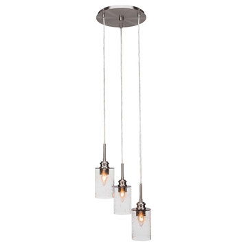 Edge 3-Light Cluster Pendalier, Brushed Nickel/Clear Bubble