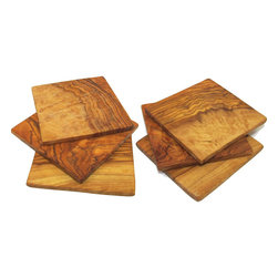 Le Souk Olivique - Olive Wood Tile Coasters, Set Of 6 - Coasters