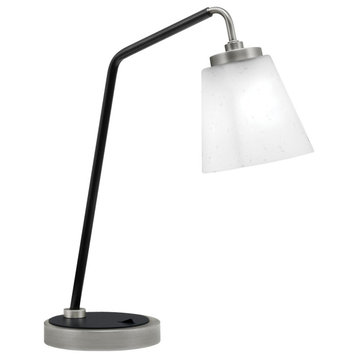 1-Light Desk Lamp, Graphite/Matte Black Finish, 4.5" Square White Muslin Glass