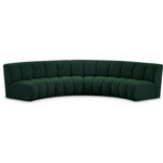 Meridian Furniture - Infinity Black Boucle Fabric Upholstered Arc Shaped Modular Sectional, Green, 4-Piece, Arc-Shaped - Mix and match this Infinity boucle fabric modular chair with other items in the Infinity collection to find the best possible seating solution for your gang. Rich green boucle fabric feels welcoming and soft to the skin, so you stay seated comfortably for the big game or while watching your favorite programs. Deep channel tufting adds to the longevity and durability of this modular chair while giving it texture.