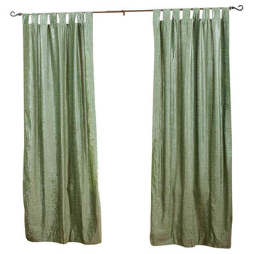 Lined-Olive Green Tab Top  Velvet Curtain / Drape / Panel   -43W x 120L -Piece
