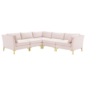 Modway Ardent 5-Piece Performance Velvet Modular Sectional Sofa in Pink/Gold
