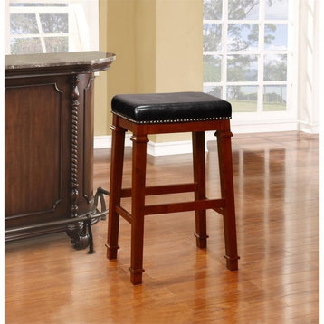 Linon Kennedy 30" Wood Backless Bar Stool in Cherry Brown