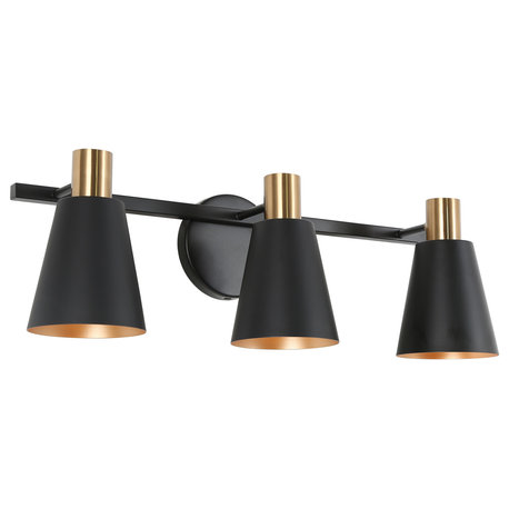 Modern Black Bathroom Vanity Light 3-Light Gold Bell Bathroom Vanity Light