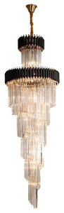 Crystal Black Designer LED Chandelier for lobby, foyer, staircase, living room, Black, 27.6'', Dimmable, Warm Light
