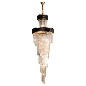 Menton Empire Crystal Stairwell Chandelier, Black, 27.6'', Dimmable, Warm Light