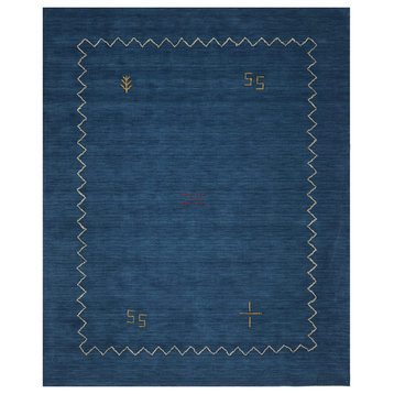 Contemporary Area Rug, Unique Bohemian Patterned Blue Natural Wool, 10' X 14'