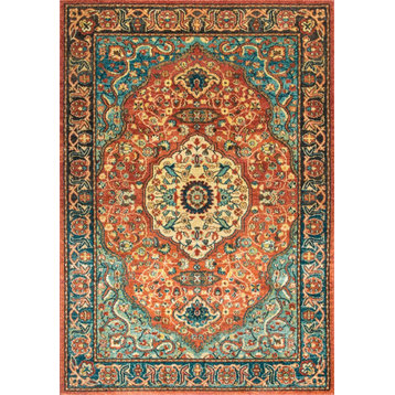 Traditional Floral Medallion Area Rug, Rust, 4'x6'