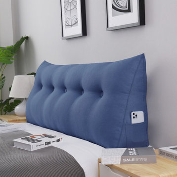 Bedrest Back Support Pillow, Bolster Lumbar Pillow, Reading Wedge Linen Blue, 59x20x8