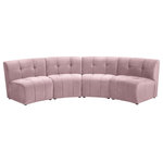 Meridian Furniture - Limitless Velvet Upholstered 4-Piece Modular Sectional, Pink - Invest in your home's comfort with this Limitless 4 Piece Sectional. This modular unit offers tons of flexibility in the number of ways that you can put each piece in the Limitless collection together to get the ideal customized look. Upholstered in pink velvet, this beautiful piece is soft and cool to the touch, so you can feel comfortable from every angle. Button and channel tufting add to this unit's upscale look and contemporary charm.