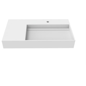 Juniper Wall Mounted Countertop Concealed Drain Basin Sink, White, 36", Right Basin, Standard