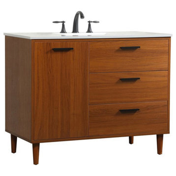 Elegant Decor Baldwin 42" Solid Wood and MDF Bathroom Vanity in Teak