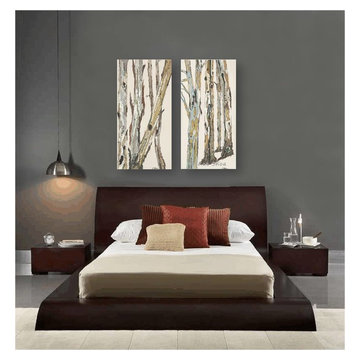 Contemporary bedroom design dark gray walls artwork zen style furniture brown