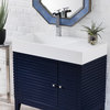 36 Inch Modern Blue Bathroom Vanity, Single Sink, Glossy White Solid Surface Top