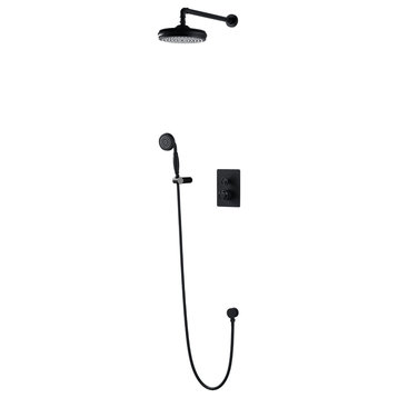 Complete Shower System With Rough-in Valve and Air Pressurization, Matte Black
