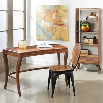 Callum Mid-century Modern Solid Sheesham Wood One Drawer Writing Desk