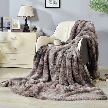 Ultra Soft Faux Fur Throw Blanket, Brown, 108" X 88"