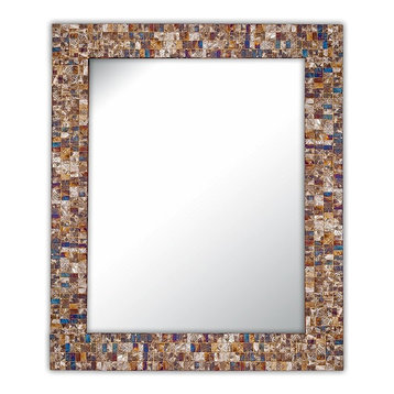 Luxe Mosaic Glass Framed Wall Mirror, Multi-Colored and Gold