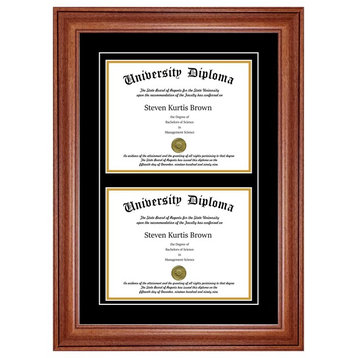 Double Diploma Frame with Double Matting, Premium Walnut, 11"x14"