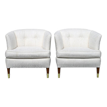 Hollywood Regency chairs reupholstered in silk moire fabric