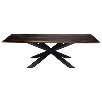 Nuevo Couture 112" Oak Wood & Metal Dining Table in Seared Brown/Black