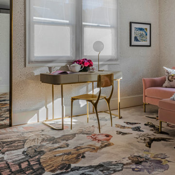 Primary Suite with subtle Farrow and Ball wallpaper