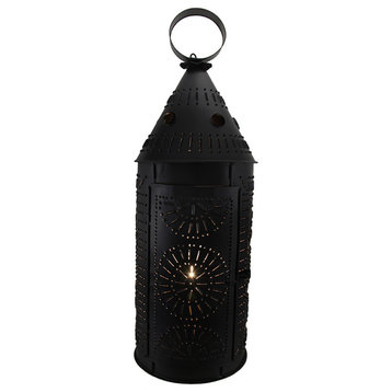 Blackened Finish Punched Tin Electric Candle Lantern 21 Inch