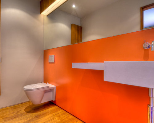 Bath Toilet Wall Mount Inspiration for a modern bathroom remodel in Los Angeles with a wall-mount sink,