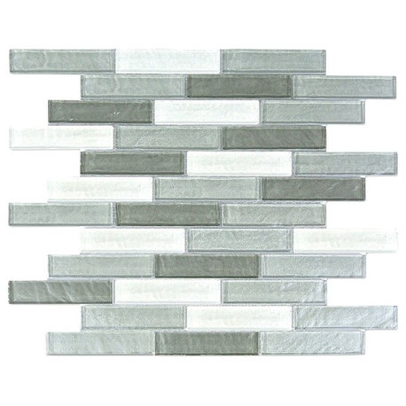 Geo 15"x13" Textured Glass Linear Mosaic Tile,Gray, Single Sheet