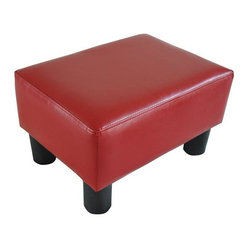 HomCom Modern Small Faux Leather Ottoman Footrest Stool - Red - Footstools And Ottomans