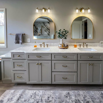Master Bath with Refaced Vanity and Full Height Porcelain Tile Shower Walls